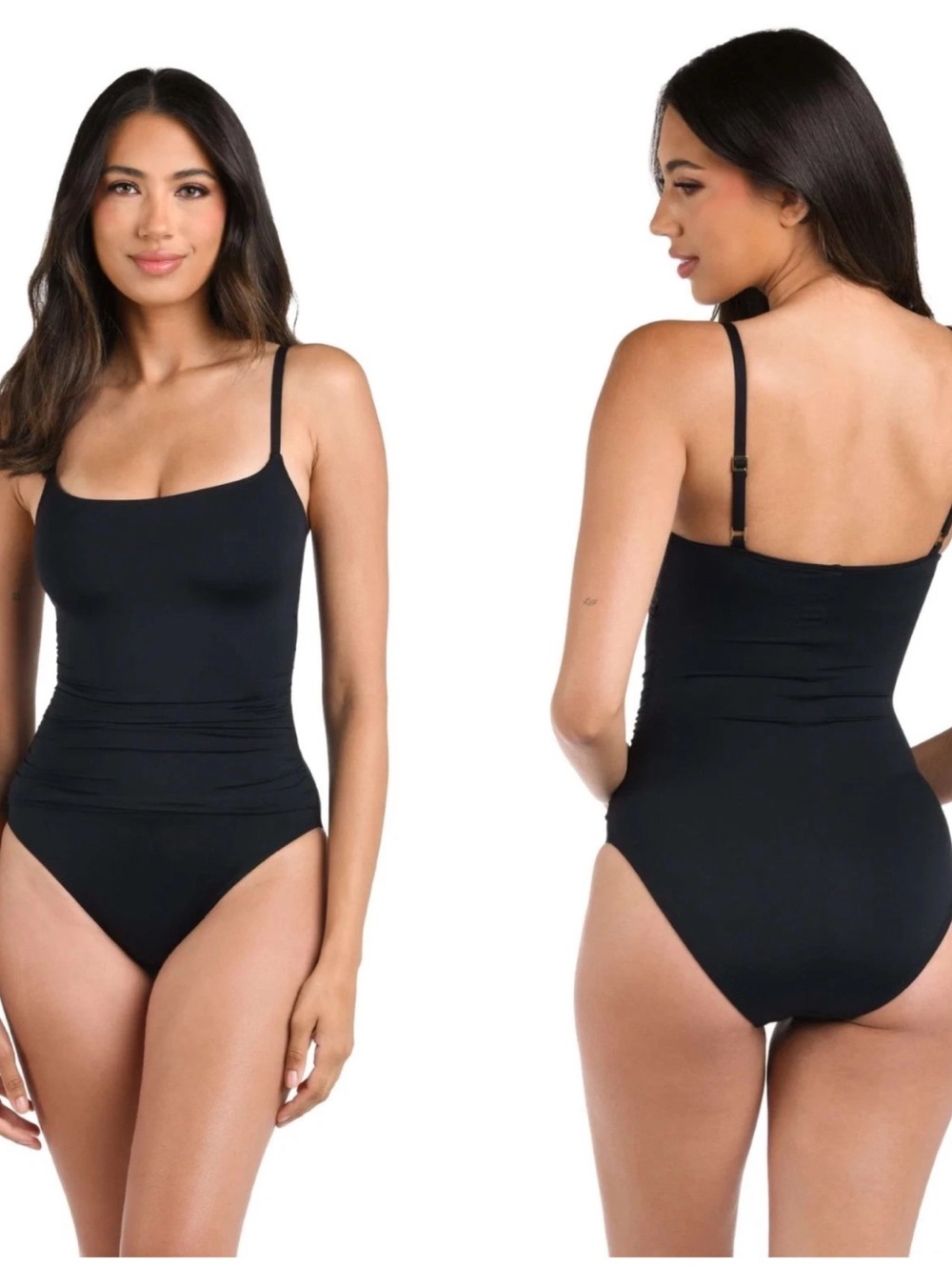 La Blanca Island Goddess Rouched One Piece Swimsuit Women’s Size 6 Black UPF 50